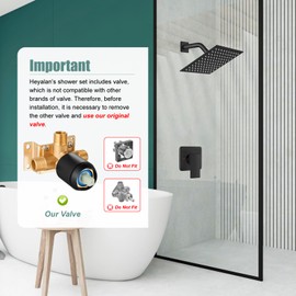 Heyalan 8 Inch Shower Head and Handle Set Square Shower Faucet Set Bathroom Rainfall Shower Faucet Set Stainless Steel Showerhead Single Function Shower Trim Kit,Male Thread Valve,Matte Black