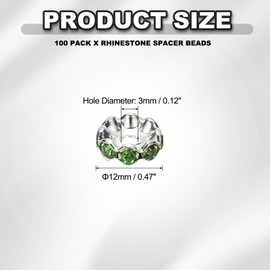 PATIKIL 12mm Wavy Rhinestone Spacer Beads, 100Pack Loose Jewelry Making Spacers Beadable Rondelle Diamond Beads DIY Bracelets Pen Silver Plated for Craft Supplies Decor, Green