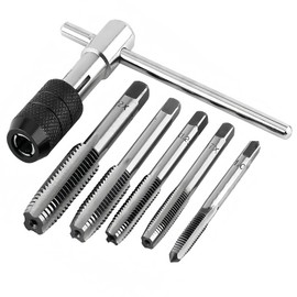 Tap Set, 5 Pieces M3 M4 M5 M6 M8 Hand Tap Wrench Set, T Handle Tap Wrench Ratchet, Tap Tool Holder, with Adjustable T-Handle Tap Wrench