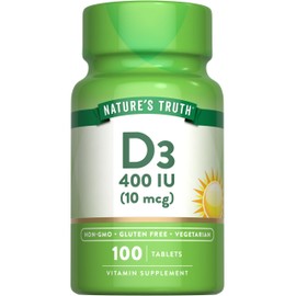 Nature's Truth Vitamin D3 | 400 iu (10 mcg) | 100 Tablets | Vegetarian, Non-GMO, & Gluten Free Supplement