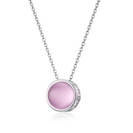 LANBEIDE October Birthstone Necklace for Women, 925 Sterling Silver Round Rose Tourmaline Birthstone Pendant Necklace for Women Birthday Present