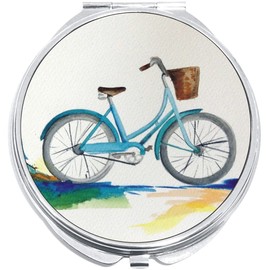 NewCharms Watercolor Bicycle Bike Compact with Mirrors - Perfect Pocket and Purse Size Folding Mirror for Applying Make Up Anywhere