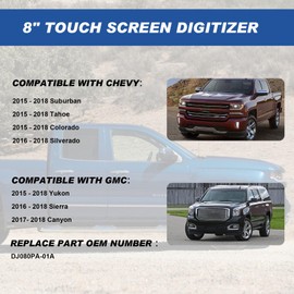 8" Touch Screen Digitizer Compatible with Chevy Silverado Suburban Tahoe Colorado GMC Canyon Sierra Yukon 2015 2016 2017 2018 Radio Navigation Replace # DJ080PA-01A DJ080PA-01G