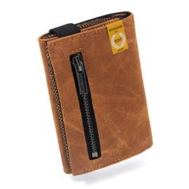 GUGGIARI Slim Wallet with Coin Compartment Made of Microfibre Jacquard with RFID Protection - Slim Wallet for Credit Cards - Credit Card Holder - Wallet for on the Go (Camel)