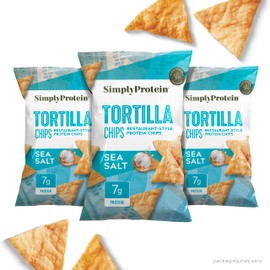 Simply Protein - Tortilla Chips, Restaurant Style Protein Chips, Sea Salt (3-Pack) - 7g Protein, 140 Calories, Gluten Free, Vegan - Plant Based Protein Snacks - Sunflower Oil - 3 Bags, 4.58oz (130g)
