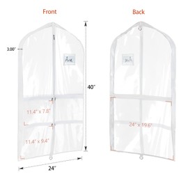 Univivi Clear PVC Dance Costume Garment Bag 40 Inch Hanging Garment Bag for Dance for Kids, with 4 Medium Clear Zipper Pockets and 1 Large Back Zippered Pocket (8 Pack)