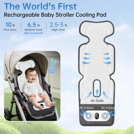 Baby Stroller Cooling Pad with Dual Turbo Blower,10000mAh Rechargeable Battery Powered Cooling Cushion, 3-Speed, Max 10H Runtime, Baby Summer Essential Car Seat Liner for Stroller Car Seat Crib