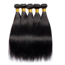 Brazilian Bundles Raw 100%Human Hair Bone Straight Hair Extensions Bulk for Braiding 16-32 Inch Bundles Double Weft Hair Weavecolor: Natural Black, Stretched Length: 18 Inches