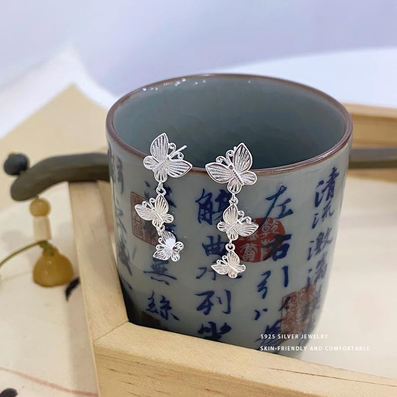 Butterfly Drop Earrings for Women, Lightweight Silver Dangle Earrings Minimalist