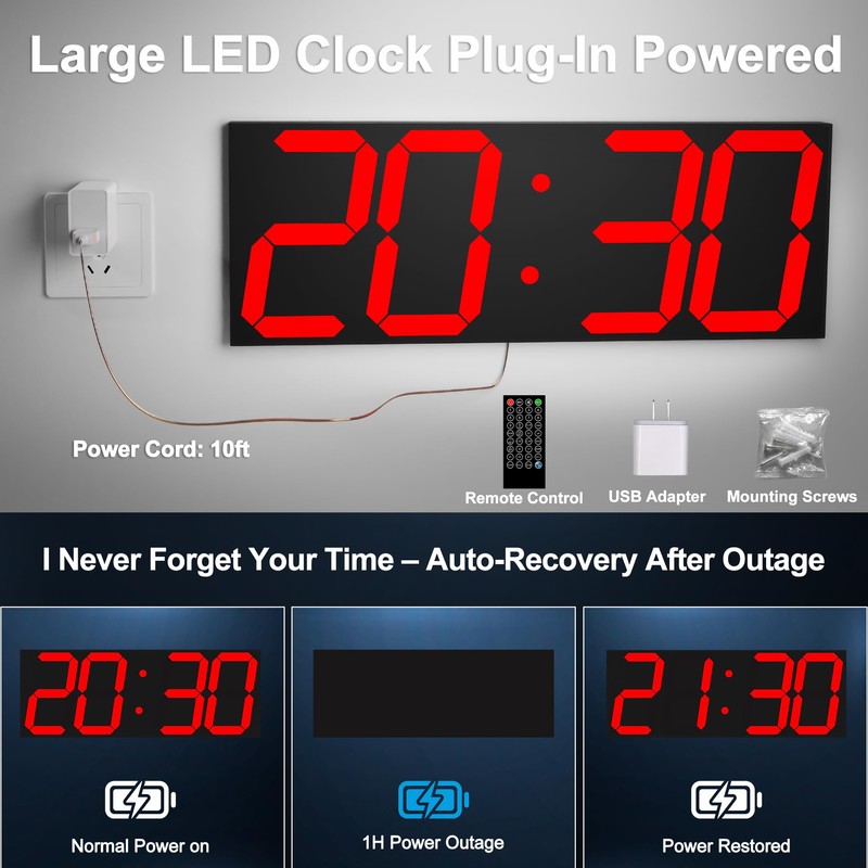 CHKOSDA Digital Clock with Large Display 18.7 Inch, GPS Auto-Sync