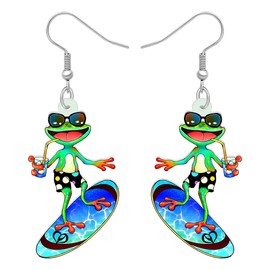 DALANE Cute Acrylic Anime Cowboy Hawaii Frog Earrings Dangle Drop Animals Jewellery Gifts for Women Girls Kids Charms, Acrylic