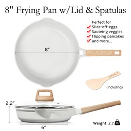 ESLITE LIFE Nonstick Ceramic Frying Pan Skillet with Lid, Non-Toxic Egg Omelette Kitchen Cooking Pans Compatible with All Stovetops (Gas, Electric & Induction), PTFE & PFOA Free (White, 8" w/Lid)