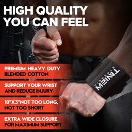 TAVIEW Wrist Wraps Weightlifting with Heavy Duty Thumb Loop, Powerlifting, Cross Training, Bodybuilding .21” Professional Grade for Gym Workout, Men and Women Weight Lifting and Strength Training