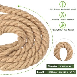 uxcell Natural Jute Rope, 3/4 in x 100 Ft Thick Twisted Manila Rope Multipurpose for Tug of War, Hammock, Climbing, Boating, Hanging