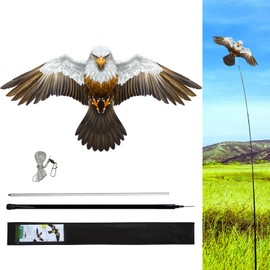 eyijklzo Bird Scarer Hawk Flying Kite with 13ft Telescopic Pole-White