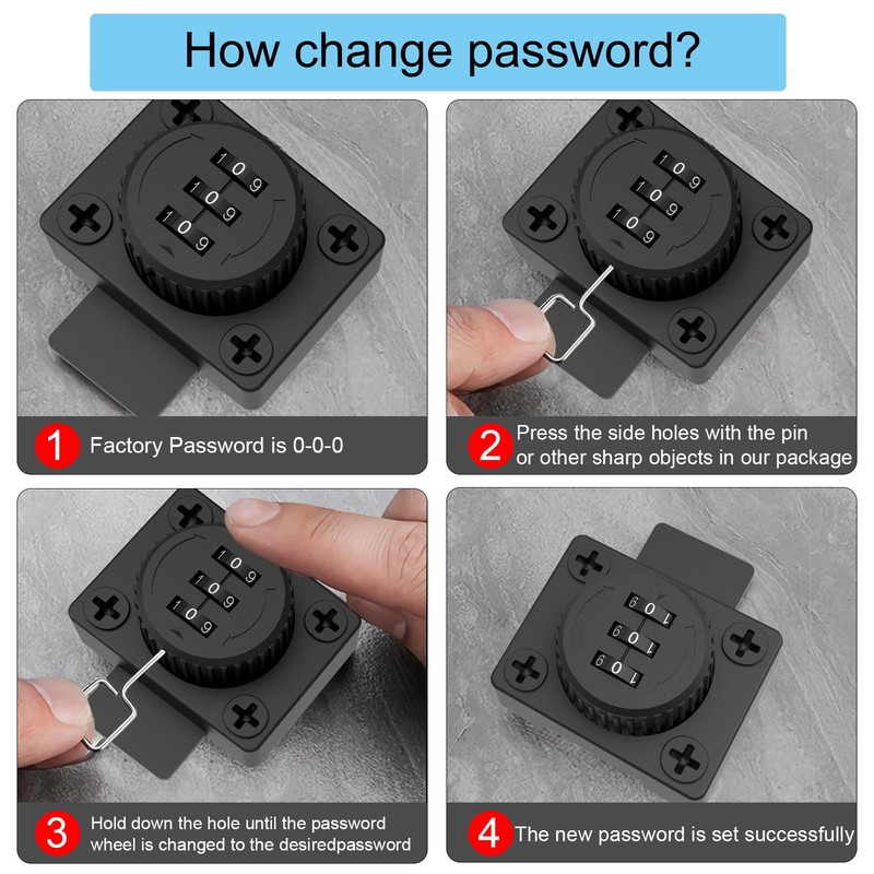 I-EASYDWW Combination Cabinet Latch, Keyless Drawer Lock, Easy to Install,