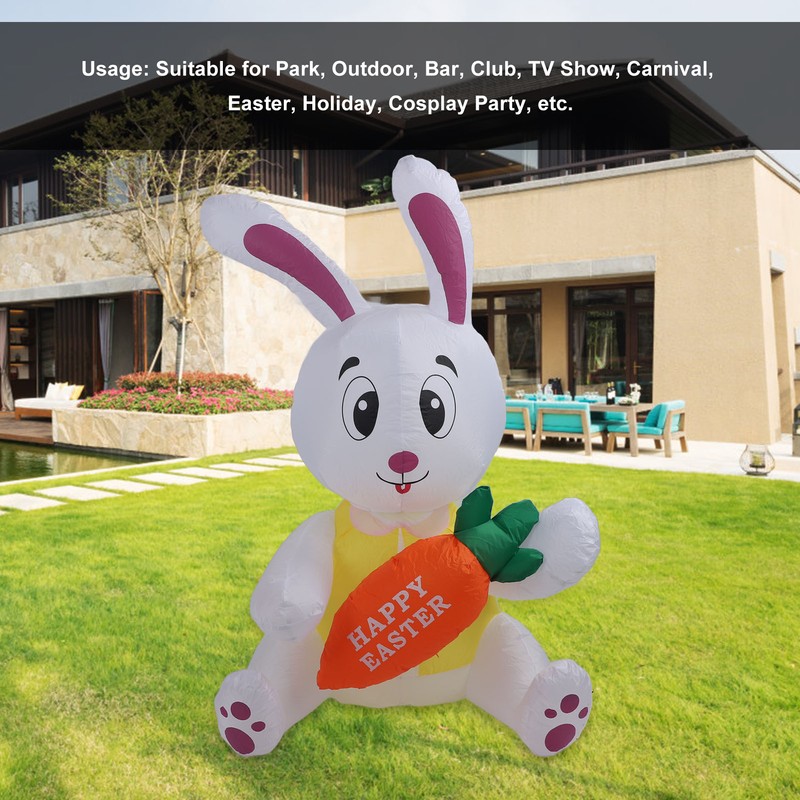 59.8in Inflatable Happy Easter Bunny Decoration Inflatable Rabbit Sitting Holding