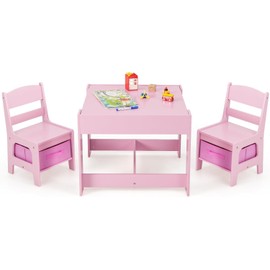HOMGX 3-in-1 Children Activity Desk Sets, Kids Table and Chair Set with Removable Blackboard & Storage Drawers, Toddler Furniture Set for Learning, Playing, Drawing (Pink)