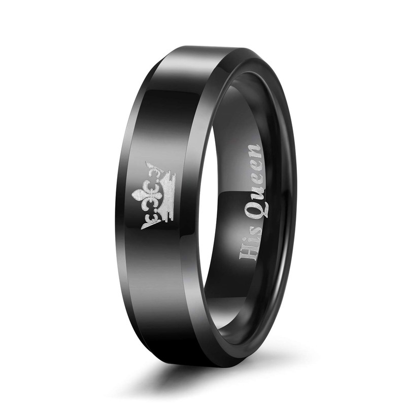 Black Tungsten Ring Her King His Queen Crown Wedding Bands
