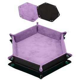 SIQUK 2 Pieces Dice Tray PU Leather Dice Trays Portable Folding Hexagon Dice Roller Tray for Dice Games Like RPG, DND and Other Table Games (Lilac, Black)