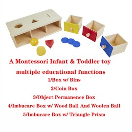 Kghios Montessori Box w/Bins Coin Object Permanence with Drawer 4 in 1 Montessori Infant Toys for Toddlers Materials for 6-12 Month Babies Infant 1-2 Year Toddlers Toys