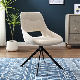 JIRAIN Mid Century Modern Desk Chair No Wheels Set of 1, Small Swivel Accent Chair, Linen Office Chair with Metal Legs, Upholstered Dining Chair for Home Office, Living Room, Bedroom, Beige