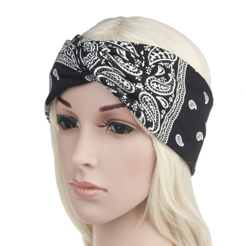 DINPREY Assorted Paisley Print Wide Bandana Knot Headbands Criss Cross