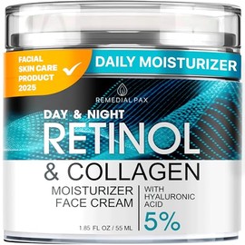 Crema Hidratante Facial con Retinol, Crema Antienvejecimiento para Cuello Reafirmante, Crema Facial de Día y Noche con Colágeno y Ácido Hialurónico para Mujeres y Hombres, 1.85 Fl Oz