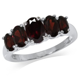 Silvershake Graduated 5-Stone Gemstone in White Gold Plated 925 Sterling Silver Right Hand Anniversary Ring Jewelry for Women, 10, Sterling Silver Rhodium (White Gold Plated), natural red garnet -