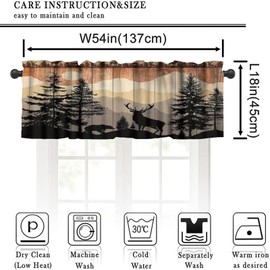 Rustic Cabin Kitchen Valances Curtains Farmhouse Retro Lodge Bear Deer Moose Country Wild Animals Window Treatment Short Curtains for Bathroom Bedroom Living Room 54x18 inch 1 Panel