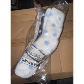 YoLBer Women's Tan Blue White w/ Dots Quarter Length Fuzzy Socks 3 Pairs Large