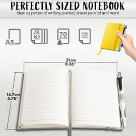 Bstorify A5 Notebook And Pen Set - 160 Lined Pages (14.85 x 21 cm) Yellow Journal Notebook A5 with Hardback Cover, Pen Loop, Expandable Pocket - Ideal for Diary, Notetaking and Writing (A5, Yellow)