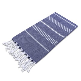 LAYNENBURG Set of 2 Premium Hammam Towels with Hand-Knotted Fringes - 100% Cotton - Beach Towel, 95 x 185 cm - Oeko-Tex 100 - Large Beach Towel - Sauna Towel and Travel Towel (Navy Blue)