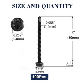 #8 x 2" Sheet Metal Screws 100PCS 410 Stainless Steel Hex Washer Head Tek Screws Fast Self Tapping Screws Black Oxide by SG TZH