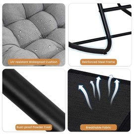 EazeHome Outdoor Rocking Chair with Footrest, Oversized Papasan Rocking Chair with Thick Cushion, Patio Rocker Lounge Chair for Porch, Balcony and Indoor, Gray