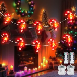 kolpop 2 Pack 50 LED Fairy Lights Battery Operated, Red Bow Cane String Lights Battery Powered with Remote Control Waterproof for Indoor Outdoor Christmas Decorations