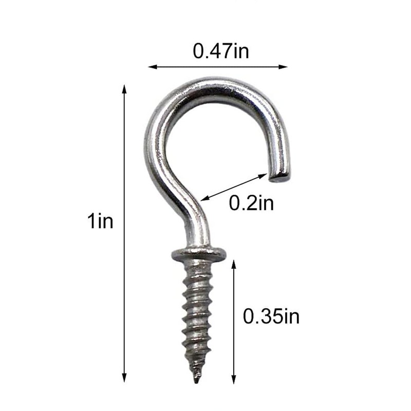 IDEALSV 100 Pcs (304) Stainless Steel Screw Hooks 5/8 Inch