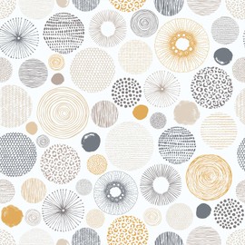 VEELIKE Boho Geometric Peel and Stick Wallpaper Modern Circle Art Deco Wallpaper for Bedroom Bathroom 17.7''x354'' Removable Prepasted Abstract Wall Paper Geometric Contact Paper for Cabinets Shelves