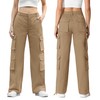Women 8 Pockets High Waisted Cargo Pants Wide Leg Casual