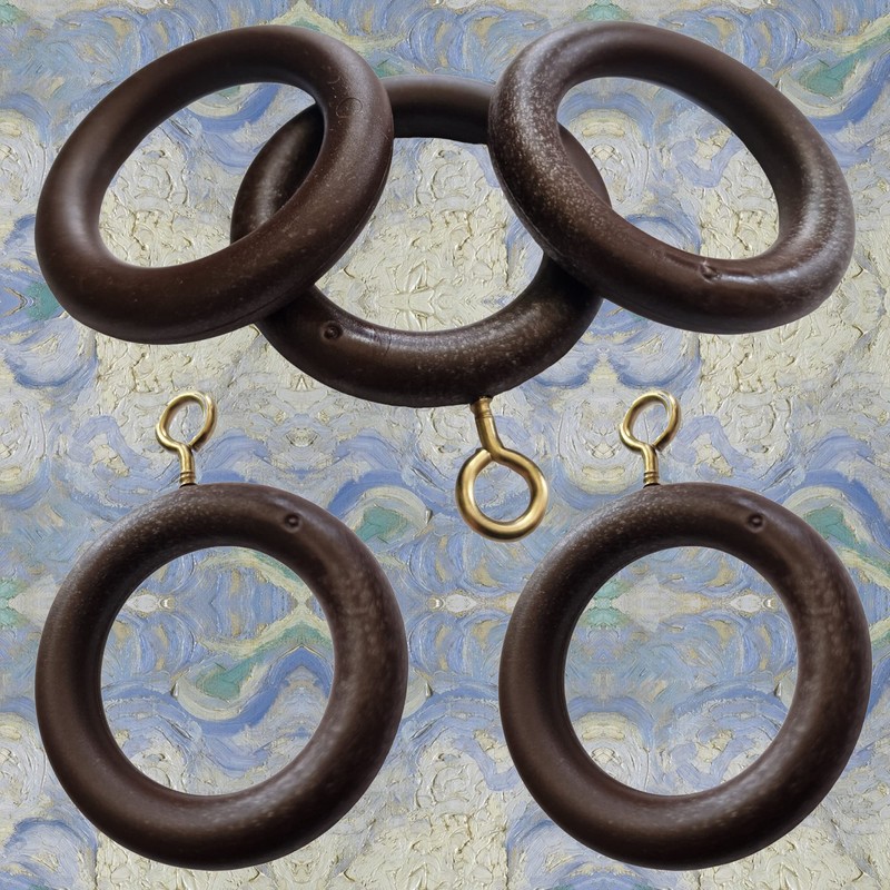28mm x 45mm Walnut Curtain Rings Effect Drapery Pole Rod