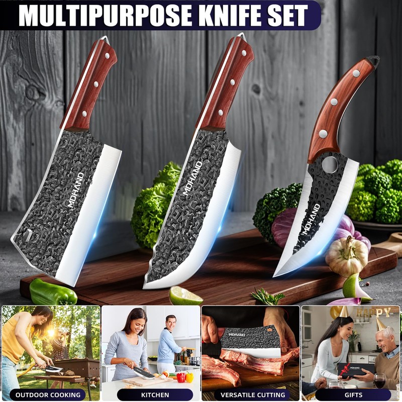 MDHAND Butcher Knife Set, 8PCS Butcher Cleaver Knife Set for