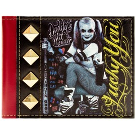 The Dark Knight Harley Quinn Daddy's Lil Monster Lucky You Studded Wallet Bi-Fold ID & Card Holder, Multicolor
