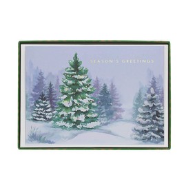 Graphique Winter Scene Boxed Cards —15 Decorated Pine Forest"Season's Greetings" Cards Decorated in Embellished Gold Foil, Christmas Cards Includes Matching Envelopes and Storage Box,4.75" x 6.625", BX396