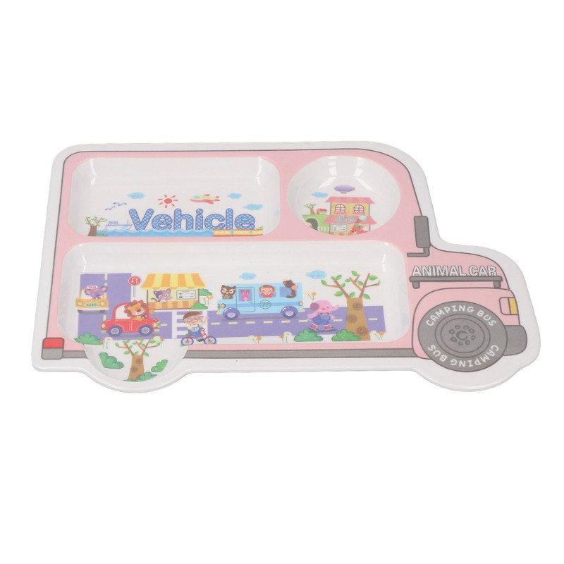Kids Dinner Plate with Spoon Bamboo Fiber Divided Plates Cartoon