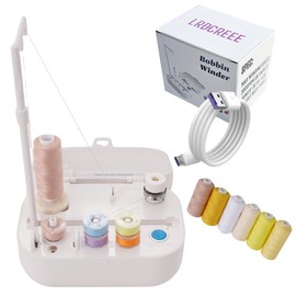 LRDCREEE Automatic Bobbin Winder with Auto Stopper, Large Spool Thread Holder and Extra 6 Spools of 400 Yards Polyester Threads for Sewing Machine Thread Winding Use