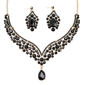 Qlavoca Beaded Necklace and Earring Set with Rhinestone Chains, Clear Stones, Fashion Jewelry Accessories for Women, one size, Acrylic, Crystal