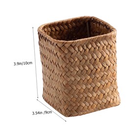 SHINEOFI Straw Pen Holder Desktop Remote Control Stationery Storage Cutlery Box Makeup Brush Storage Bucket Decorative Arrangement Basket (orange) 1pcs Kitchen Drawer Organiser Board