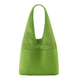 QIUTIMIY crochet mesh beach shoulder bags,Boho summer holiday crossbody bag knitting shoulder bag for women，Green