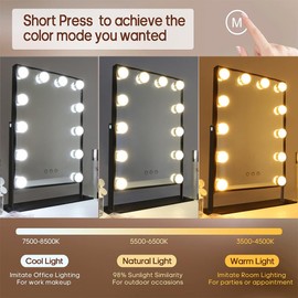 Hansong Black Vanity Mirror Makeup Mirror with Lights 12 Dimmable LED Bulbs Lighted Makeup Mirror Touch Screen Control 10X Magnification