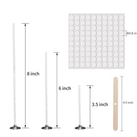 buluker 150Pcs Functional Smokeless Candle Wicks - Pre Waxed Cotton Wick with Metal Sustainer Tabs for Pillar Candle Making and DIY, (Thick3.5+6"+8")